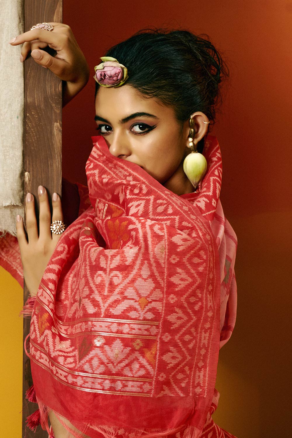 Gina Jamdani Pink Cotton Printed Ready to Wear One Minute Saree