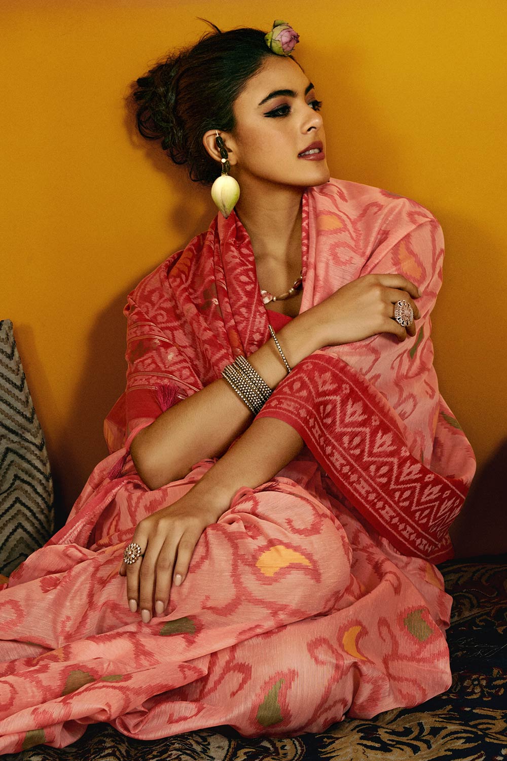 Gina Jamdani Pink Cotton Printed Ready to Wear One Minute Saree