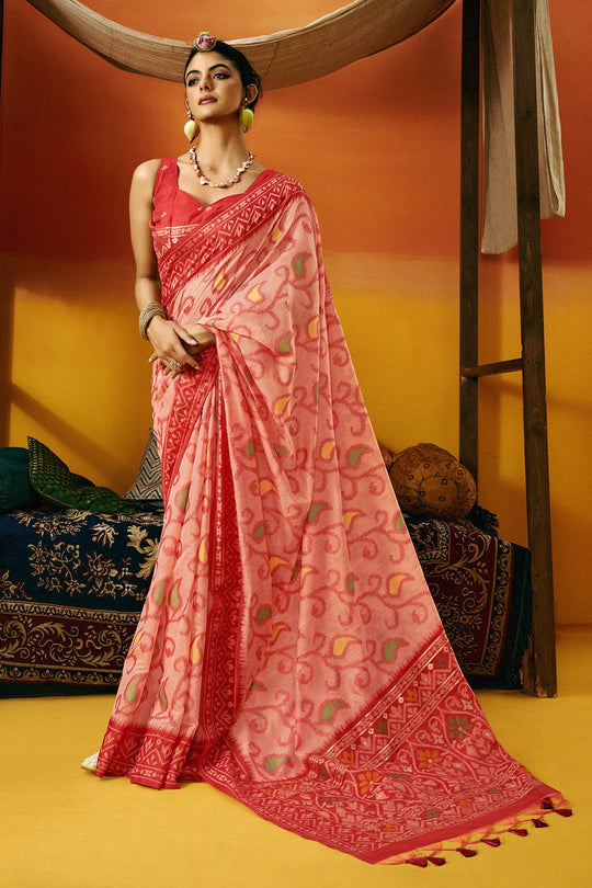 Gina Jamdani Pink Cotton Printed Ready to Wear One Minute Saree