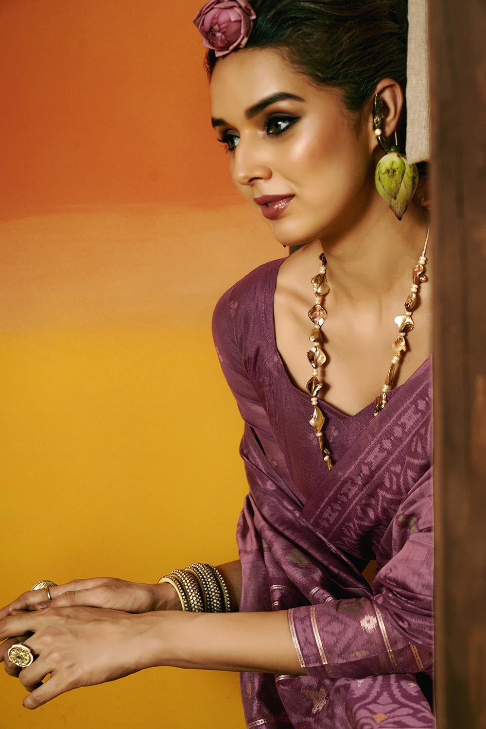 Gina Jamdani Mauve Cotton Printed Ready to Wear One Minute Saree