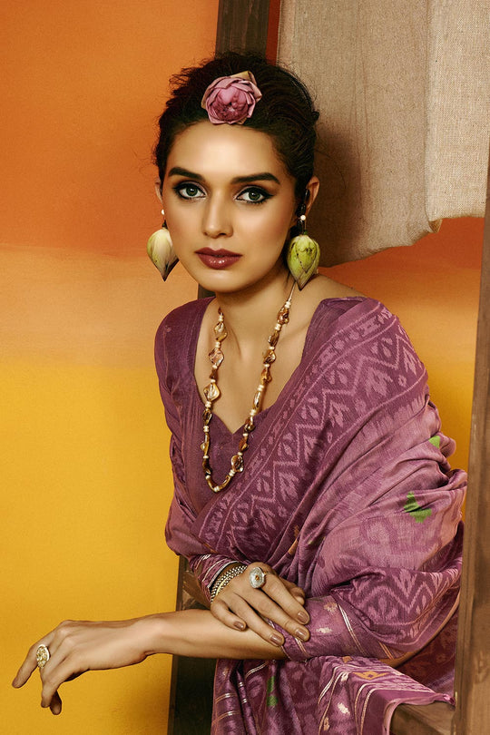 Gina Jamdani Mauve Cotton Printed Ready to Wear One Minute Saree