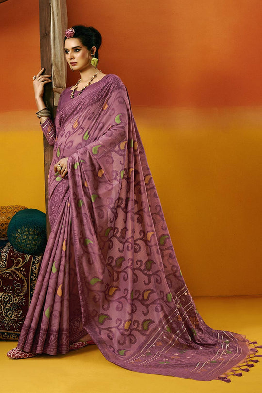 Gina Jamdani Mauve Cotton Printed Ready to Wear One Minute Saree