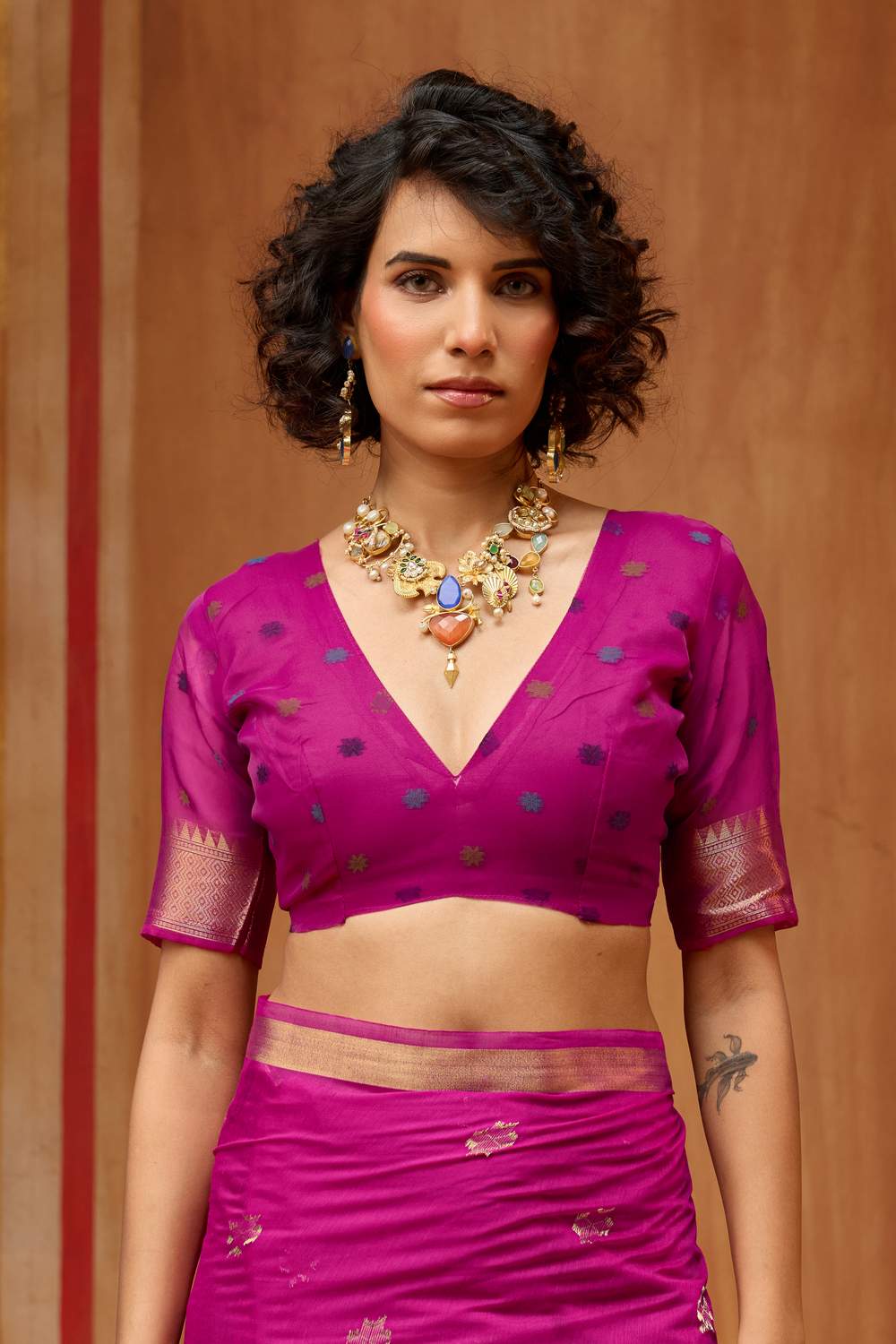 Rosa Rani Pink Munga Cotton Saree with Organza Weaving Pallu Ready to Wear Saree