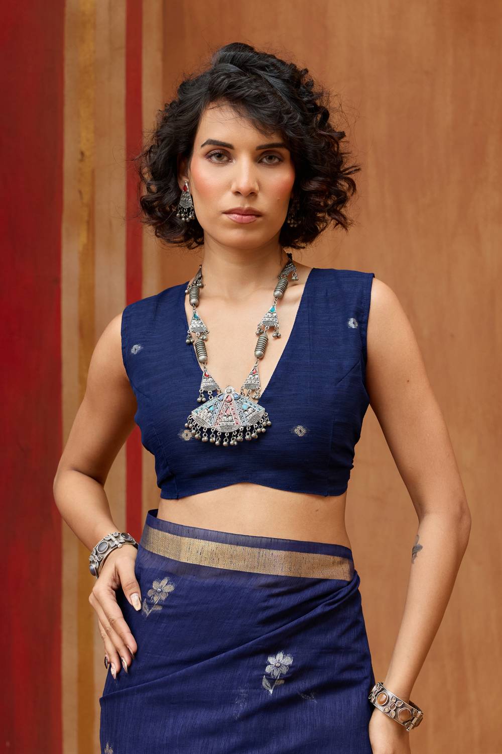 Divya Royal Blue Munga Silk Saree with Organza Weaving Pallu Ready to Wear Saree