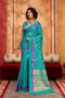 Soraya Teal Blue Soft Silk Satin Saree with Handloom Woven Design Ready to Wear One Minute Saree