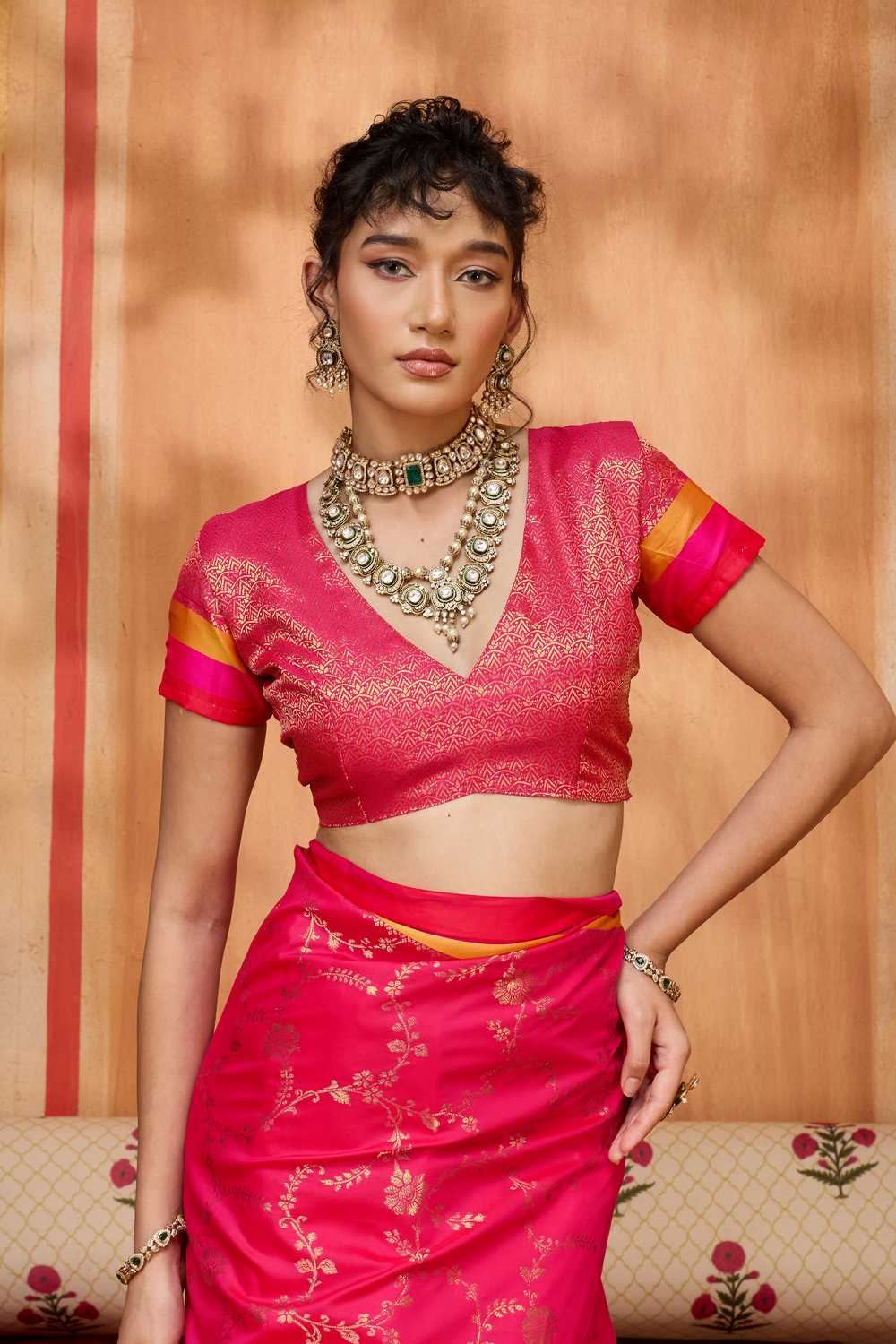 Soraya Hot Pink Soft Silk Satin Saree with Handloom Woven Design Ready to Wear One Minute Saree