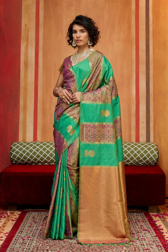 Ayra Emerald Green & Wine Pure Silk Woven Ready to Wear Saree