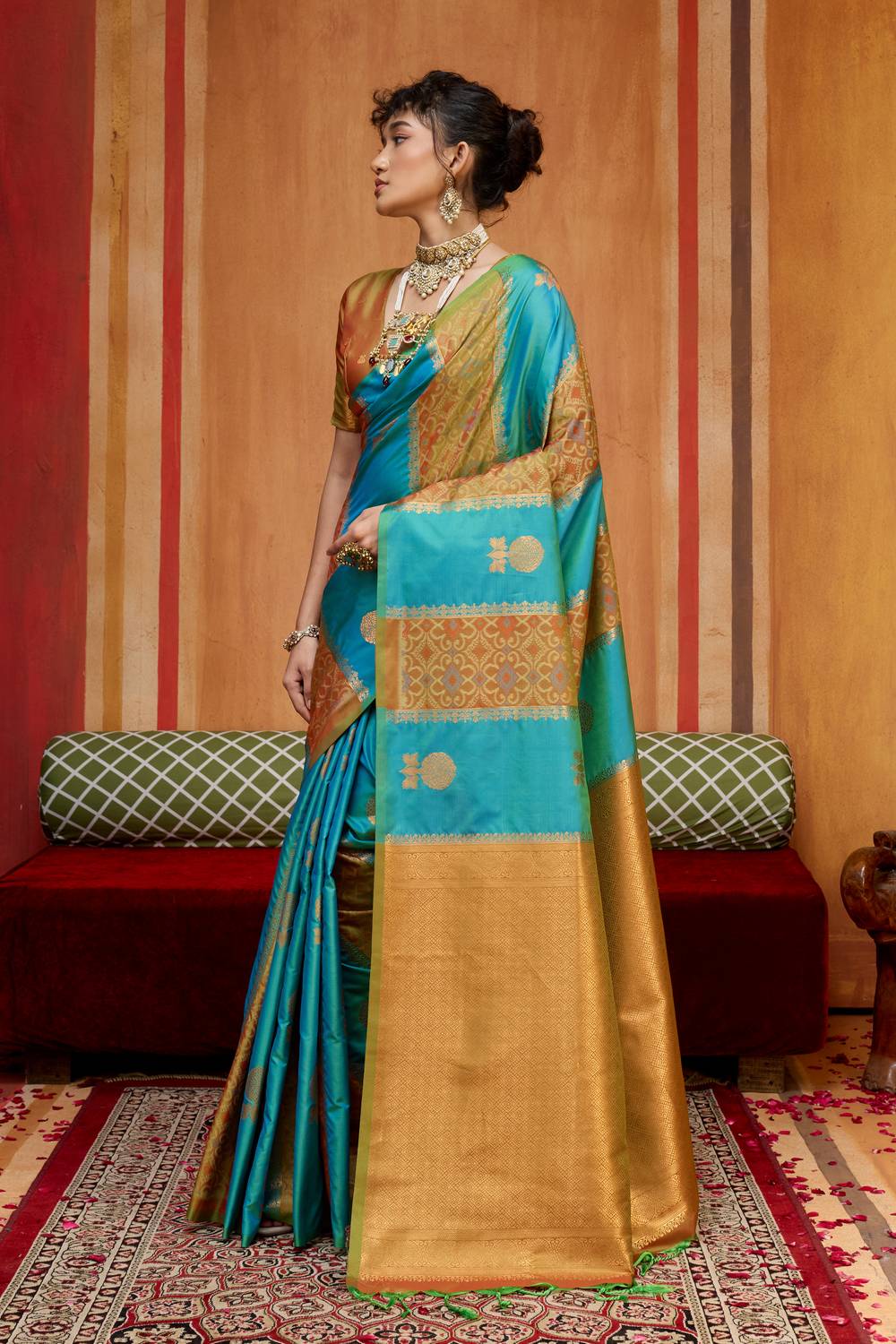 Ayra Turquoise Blue with Zari Work Pure Silk Woven Ready to Wear Saree