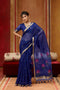 Rosa Royal Blue Munga Cotton Saree with Organza Weaving Pallu Ready to Wear Saree