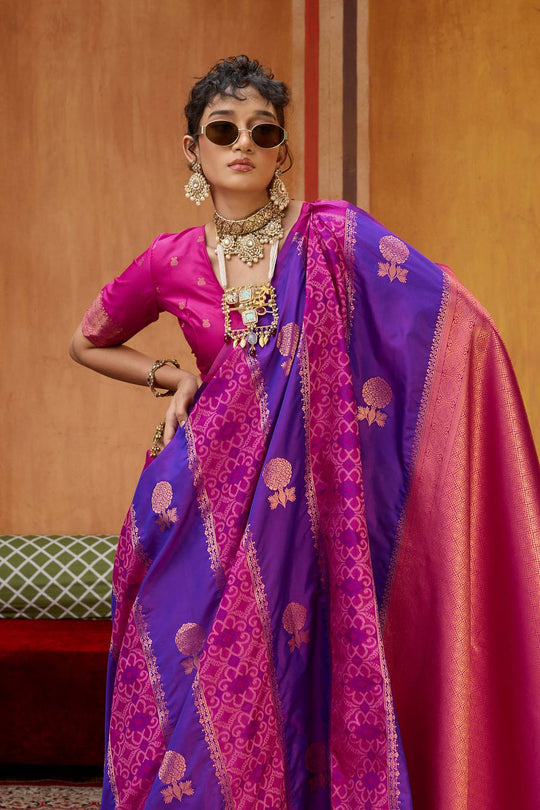 Ayra Purple & Magenta Pure Silk Woven Ready to Wear Saree