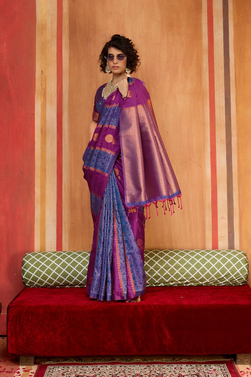 Ayra Wine and Royal Blue Pure Silk Woven Ready to Wear Saree