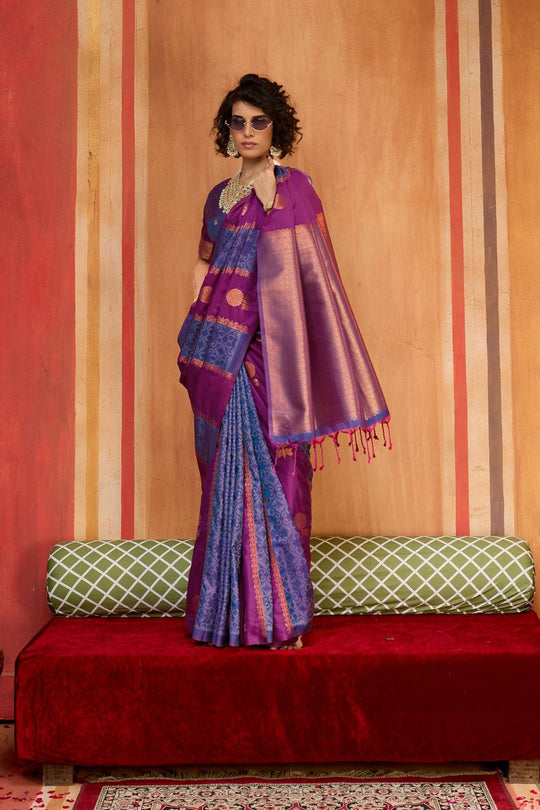 Ayra Wine and Royal Blue Pure Silk Woven Ready to Wear Saree