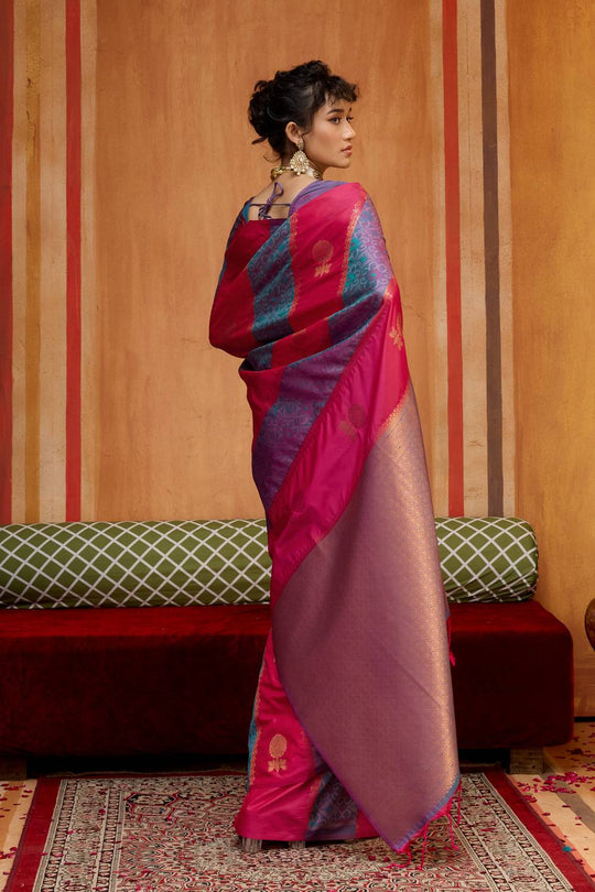 Ayra Rose Pink & Blue Pure Silk Woven Ready to Wear Saree