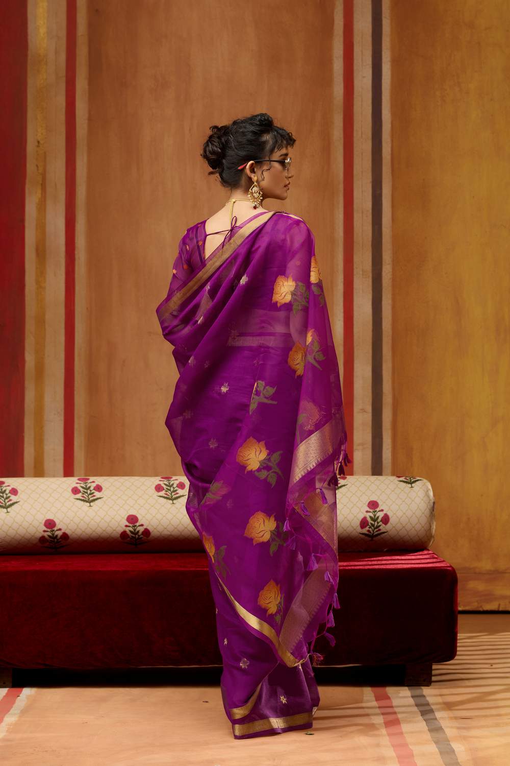 Rosa Purple Munga Cotton Saree with Organza Weaving Pallu Ready to Wear Saree