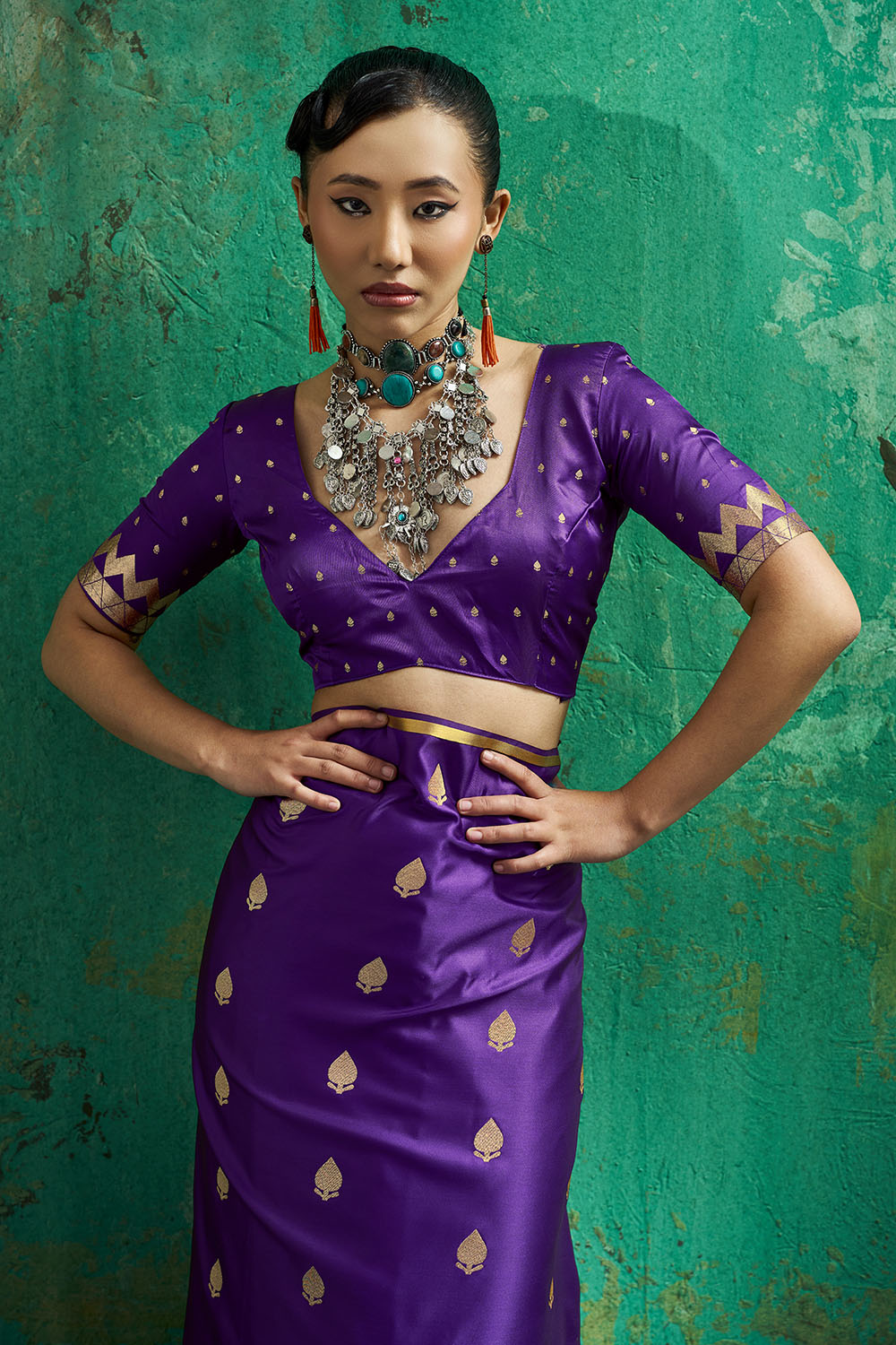 Anisa Royal Purple Pure Satin Handloom Weaving Ready to Wear Saree