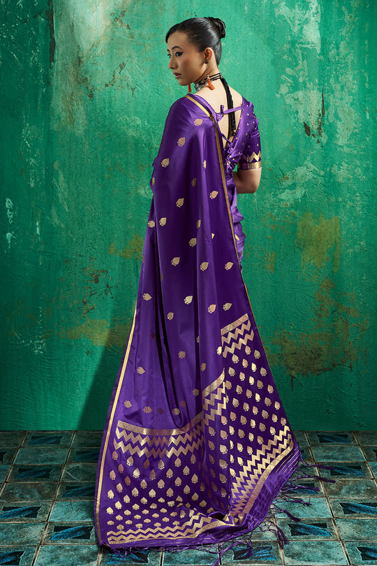 Anisa Royal Purple Pure Satin Handloom Weaving Ready to Wear Saree