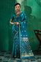 Anisa Teal Blue Pure Satin Handloom Weaving Ready to Wear Saree