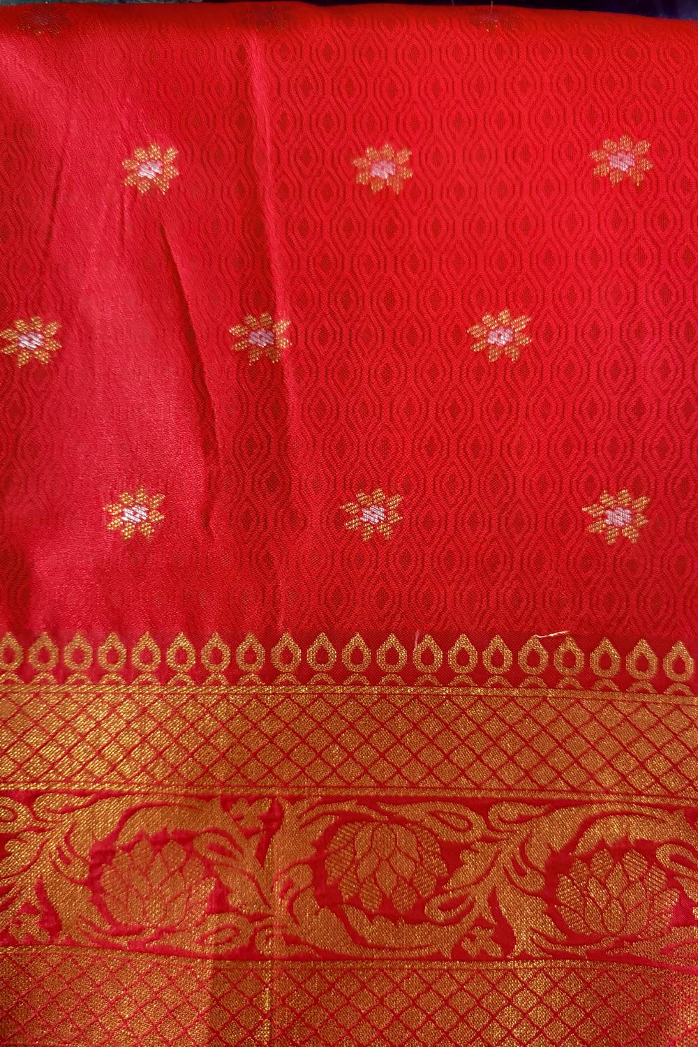 Adina Red Silk Embroidered Lace One Minute Saree