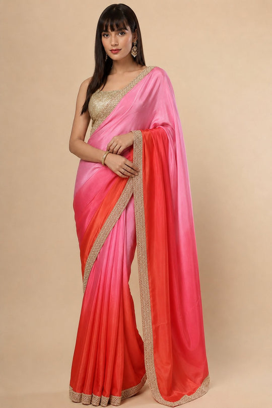 Chandini Pink Silk Ombre Sequins Ready to Wear One Minute Saree
