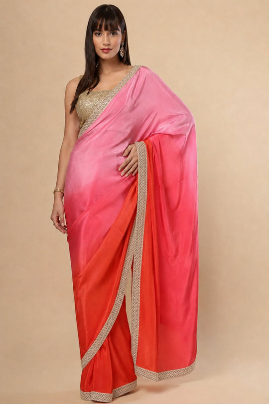 Chandini Pink Silk Ombre Sequins Ready to Wear One Minute Saree