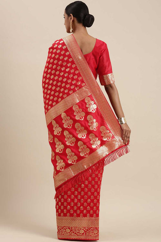 Rihanna Red Floral Blended Silk One Minute Saree