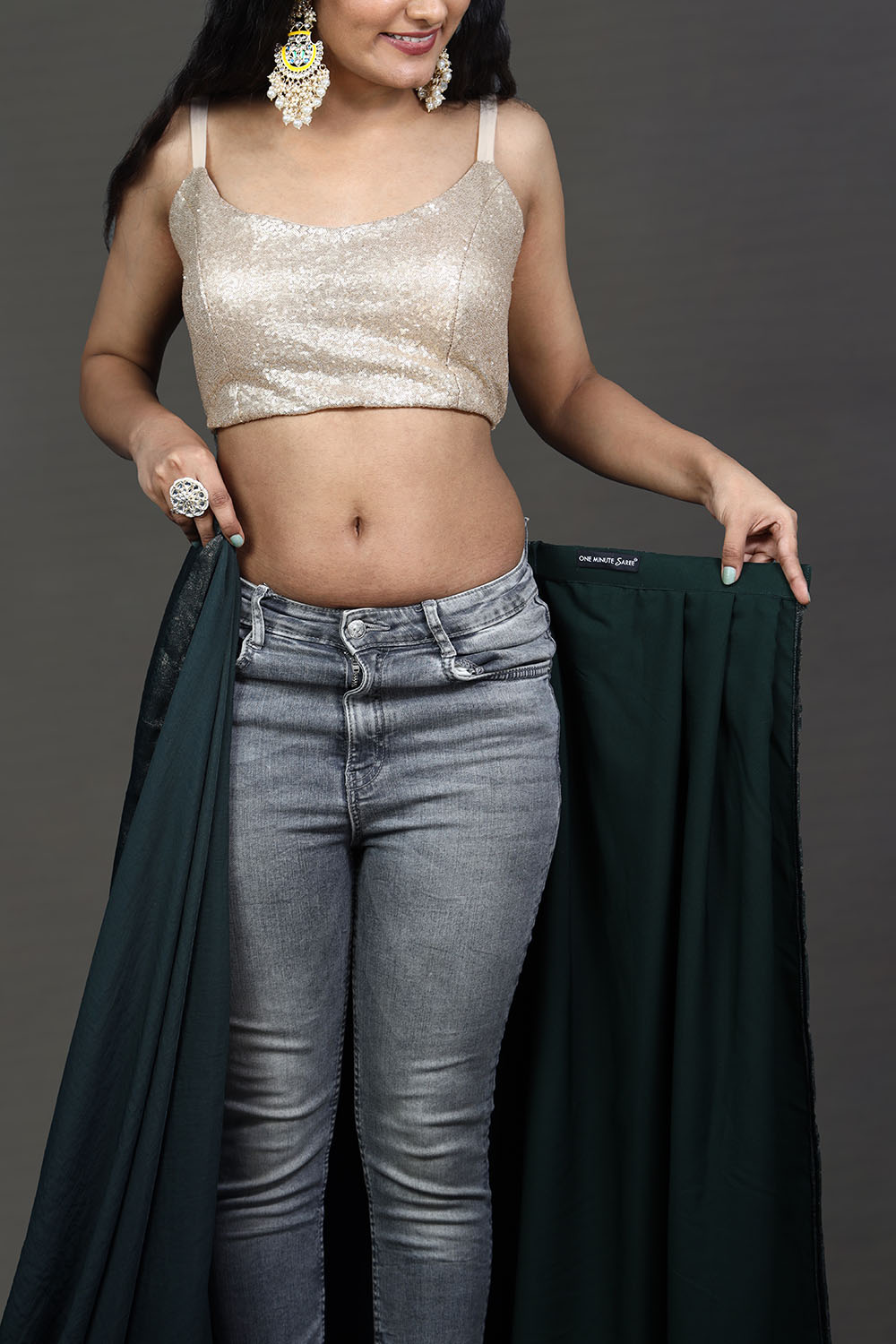 Gaia Grey and Gold Shimmer One Minute Saree