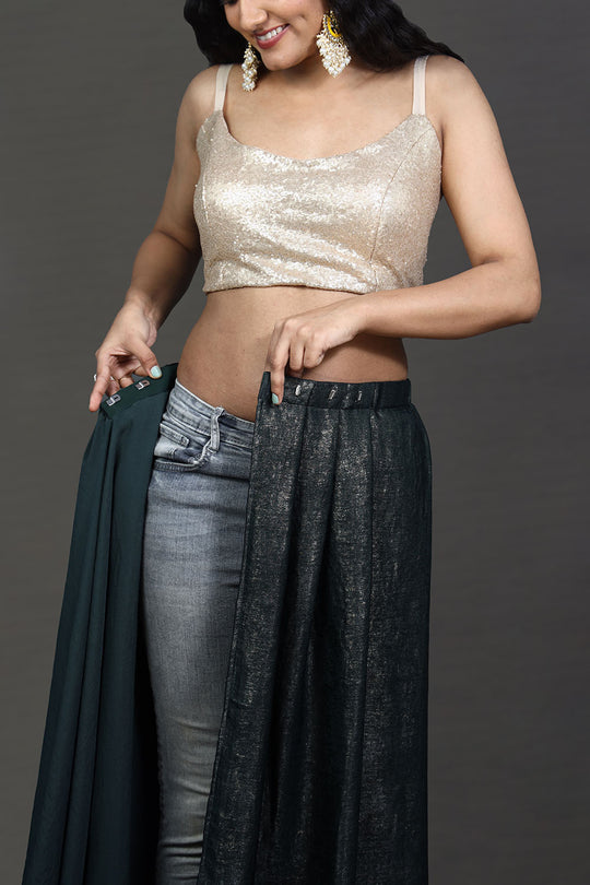 Gaia Grey and Gold Shimmer One Minute Saree