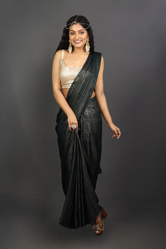 Gaia Grey and Gold Shimmer One Minute Saree