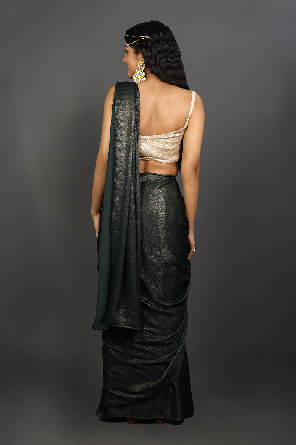 Gaia Grey and Gold Shimmer One Minute Saree
