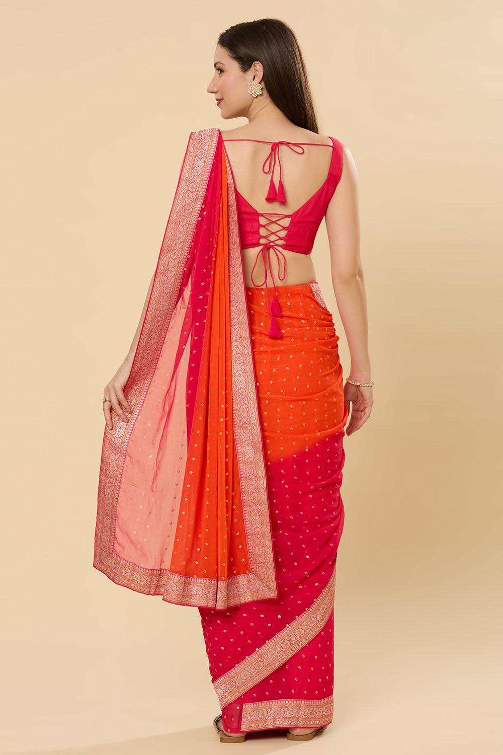 Celia Pink Printed Georgette Blouse Ready2Ship One Minute Saree