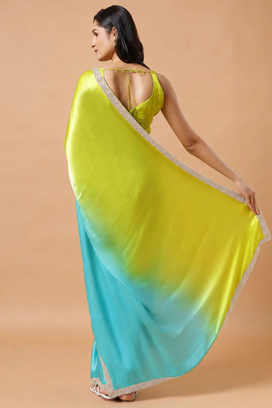 Chandini Turquoise Silk Ombre Sequins Ready to Wear One Minute Saree