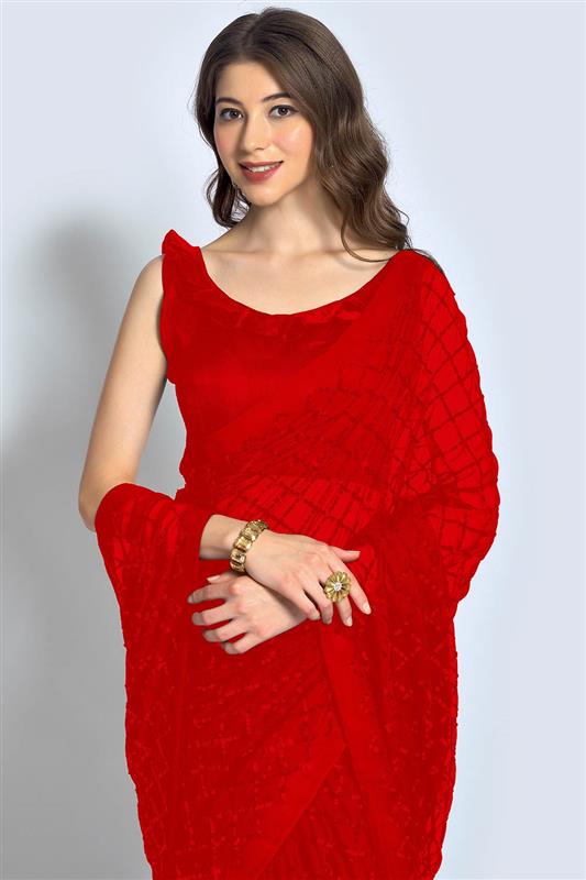 Huda Red Georgette Sequins Ready to Wear One Minute Saree