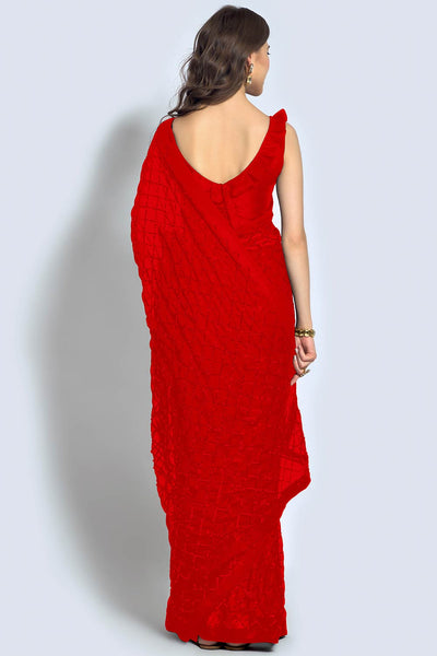 Huda Red Georgette Sequins Ready to Wear One Minute Saree