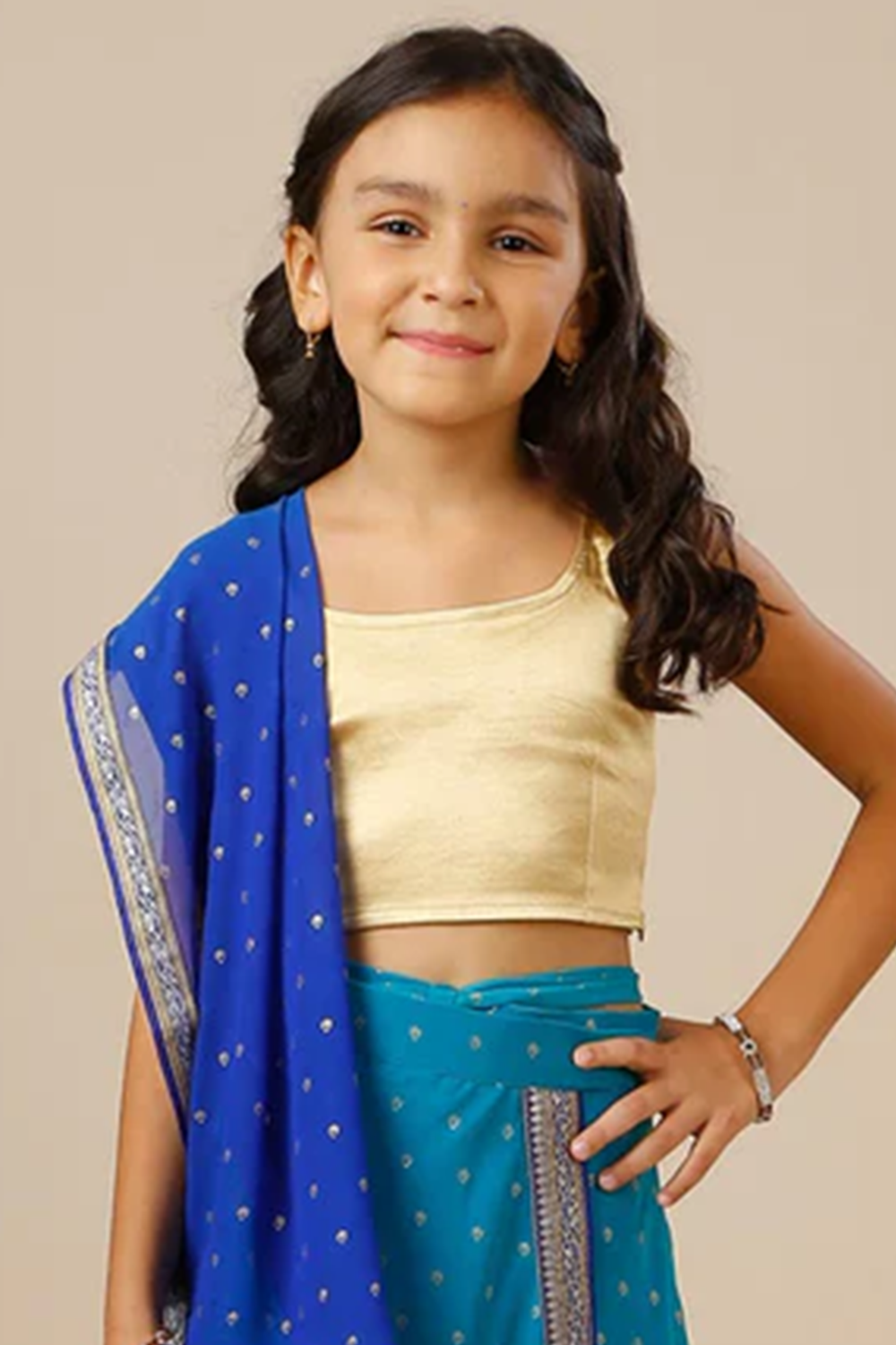 Jules Satin Stretch Criss-Cross Tie Back Blouse in Gold for Kids and Tweens