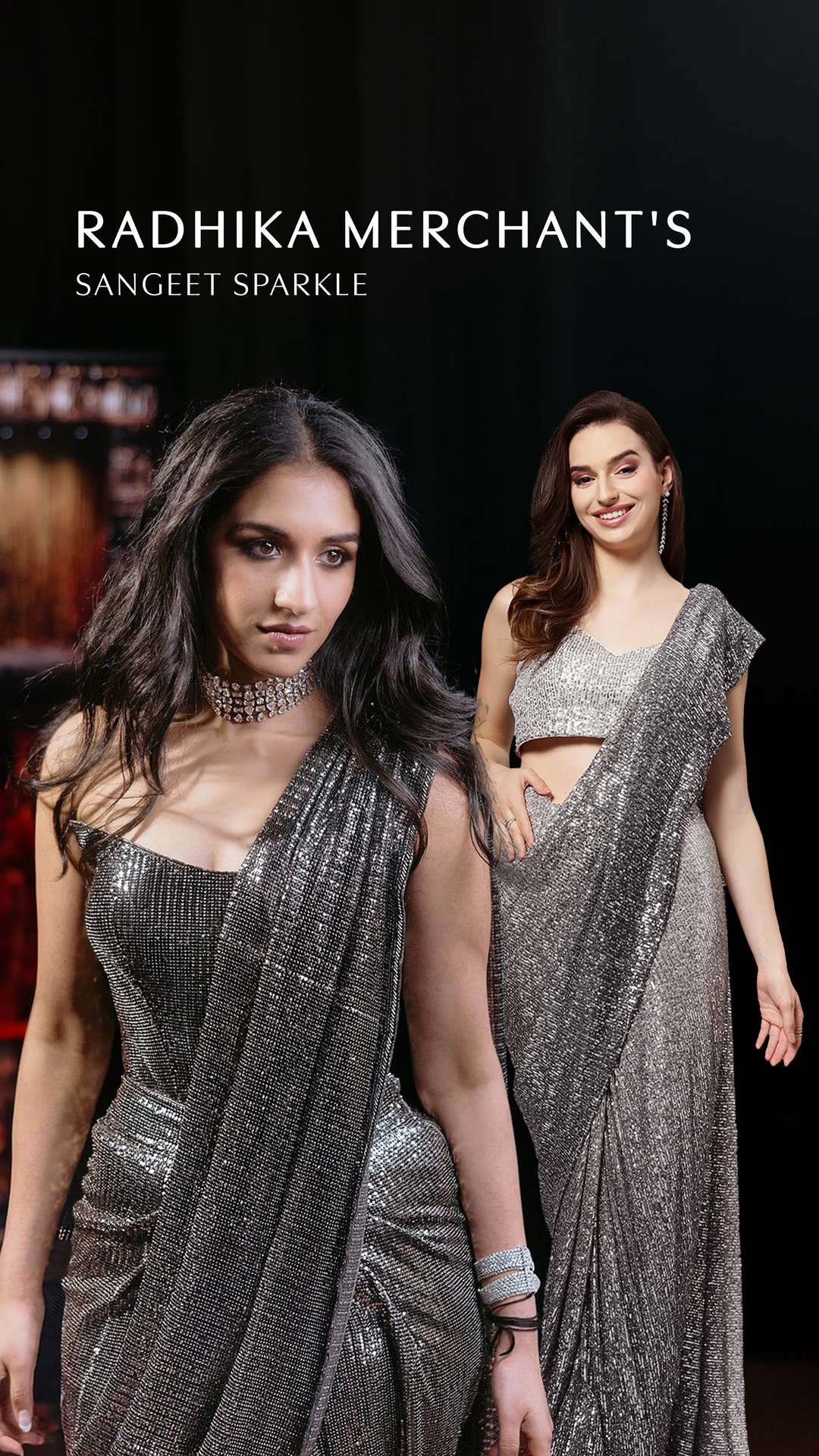 Luna Black & Grey Georgette Ombre Sequins Ready to Wear One Minute Saree