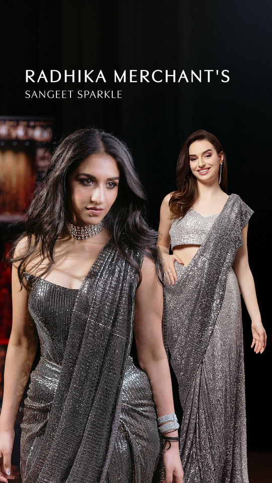 Luna Black & Grey Georgette Ombre Sequins Ready to Wear One Minute Saree