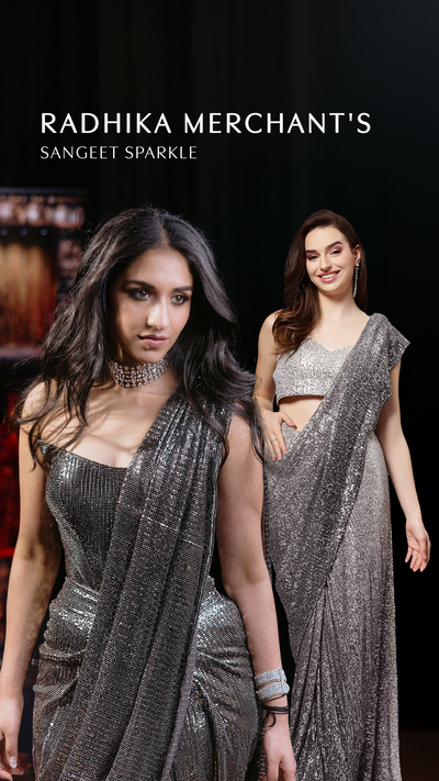 Luna Luxe Black & Grey Ombre Sequins One Minute Saree