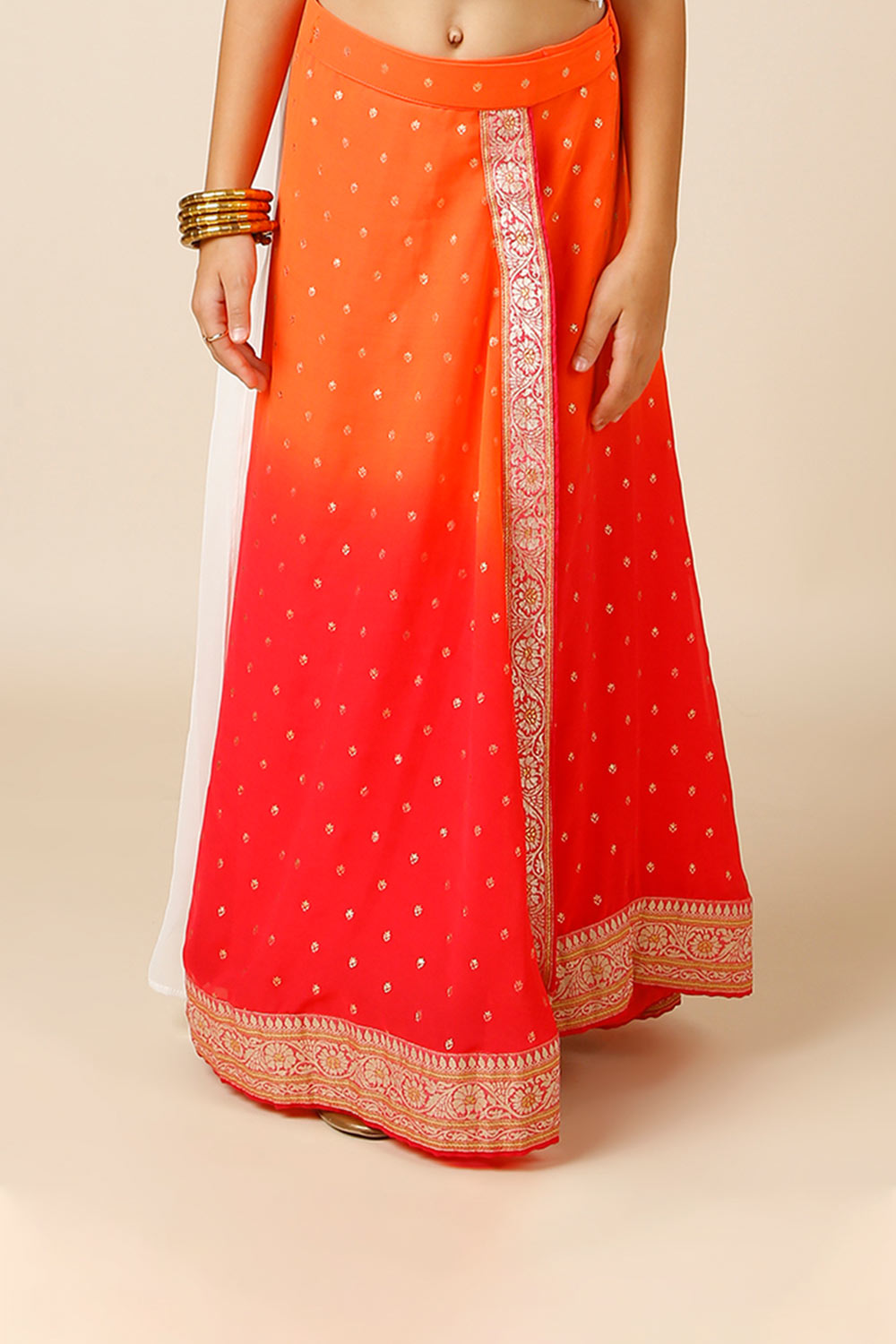 Celia Pink & Orange Georgette Wrap Around Saree Skirt for Kids & Tweens