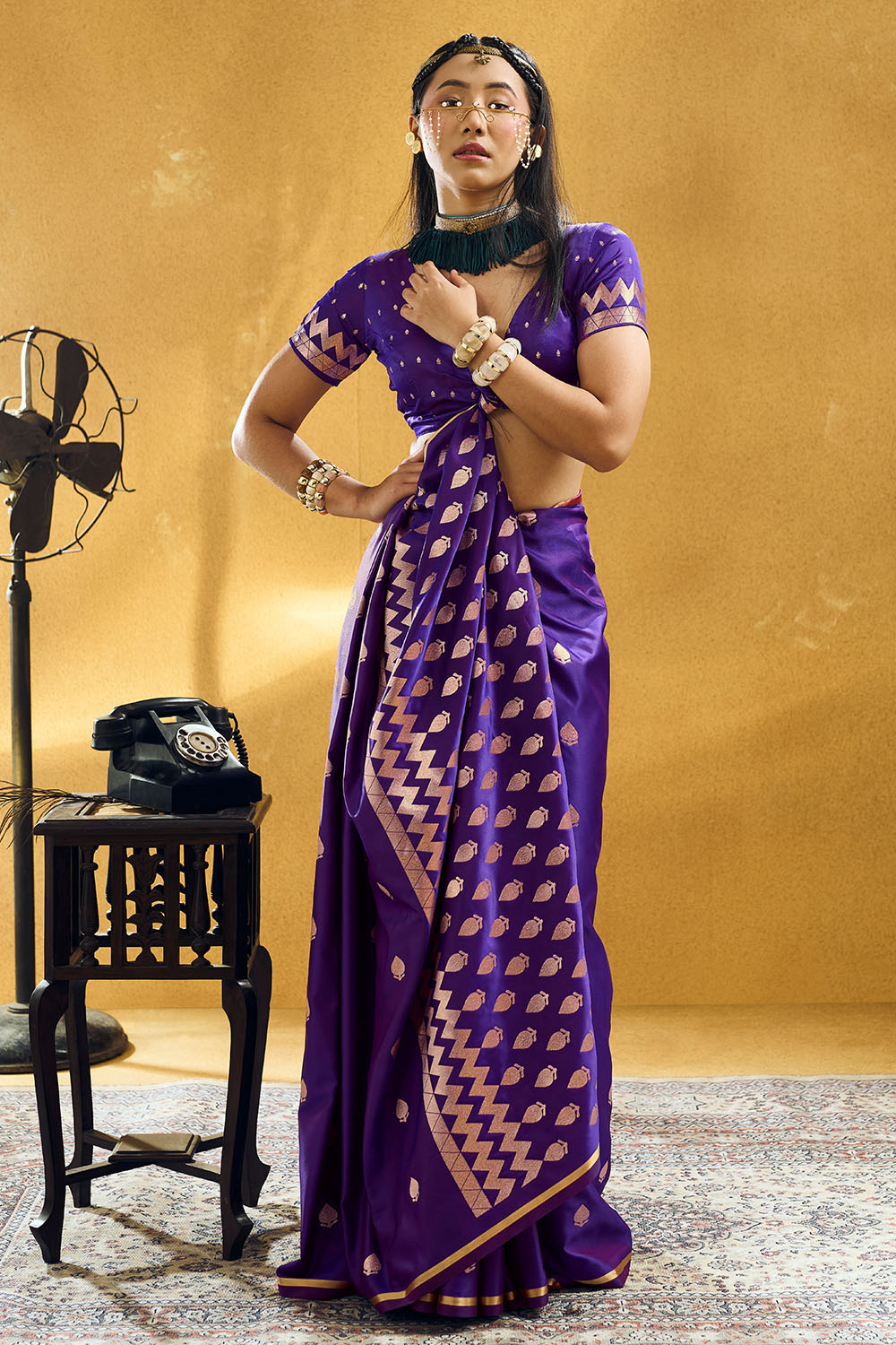 Pearl Royal Purple Pure Satin Handloom Weaving Ready to Wear Saree