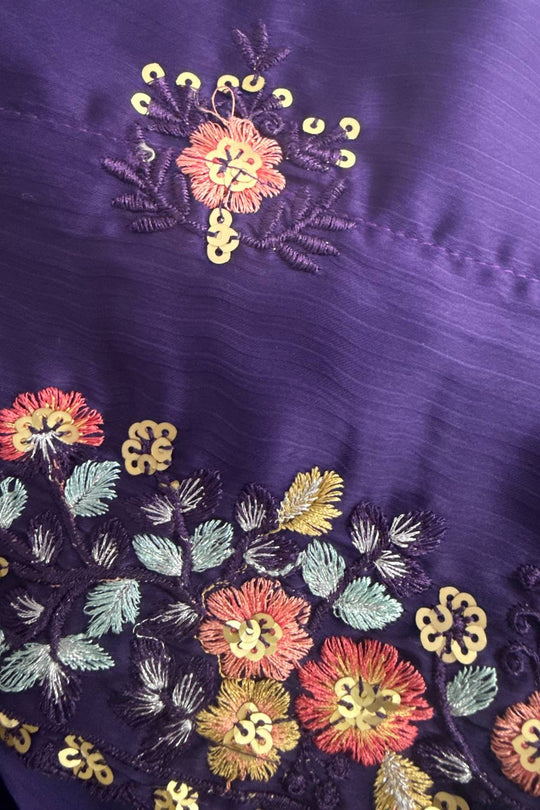 Peony Purple Chiffon Embroidered Ready to Wear One Minute Saree