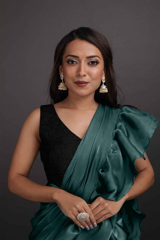 Reena Green Organza Ruffle Ready to Wear One Minute Saree