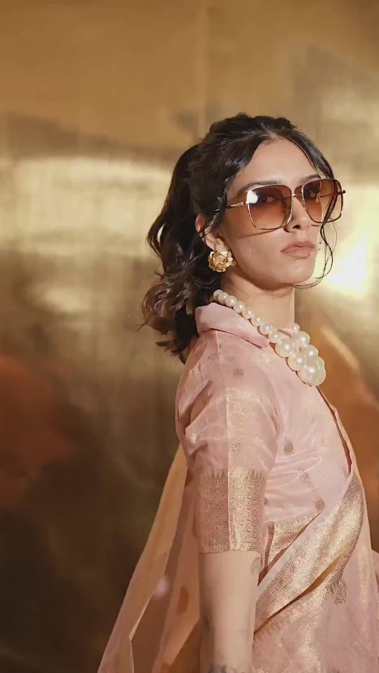 Anika Light Pink Zari Tissue One Minute Saree