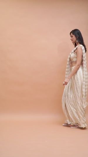 Siara Off-White & Gold Sequins Luxe Georgette Pre-Draped Saree