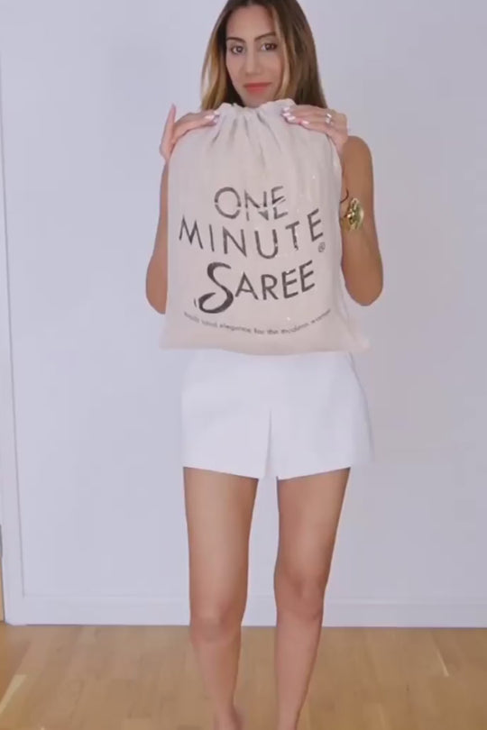 Kylie Beige Georgette Sequins with Embroidery Ready to Wear One Minute Saree