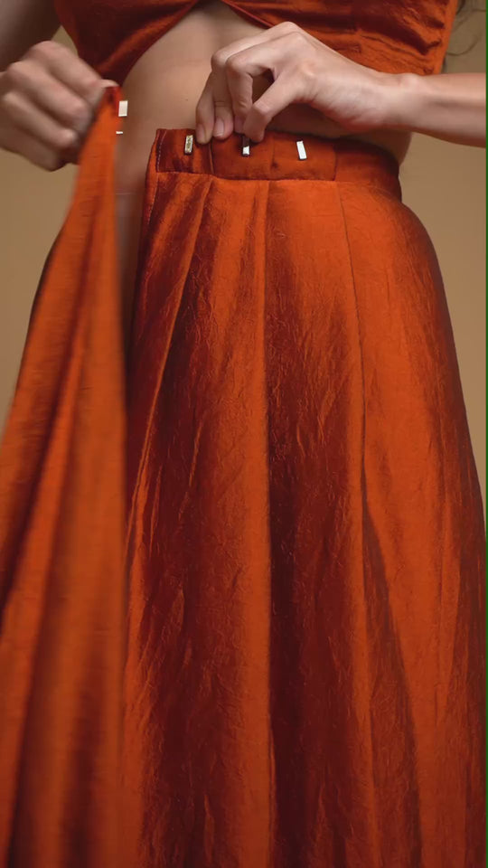 Siyara Rust Crepe Handwork Embellished Ready to Wear Saree