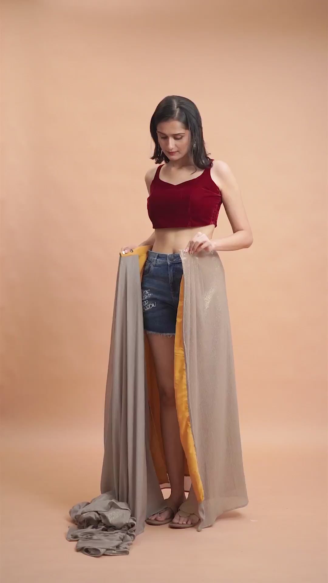 Elektra Gold Crushed Georgette Shimmer One Minute Saree