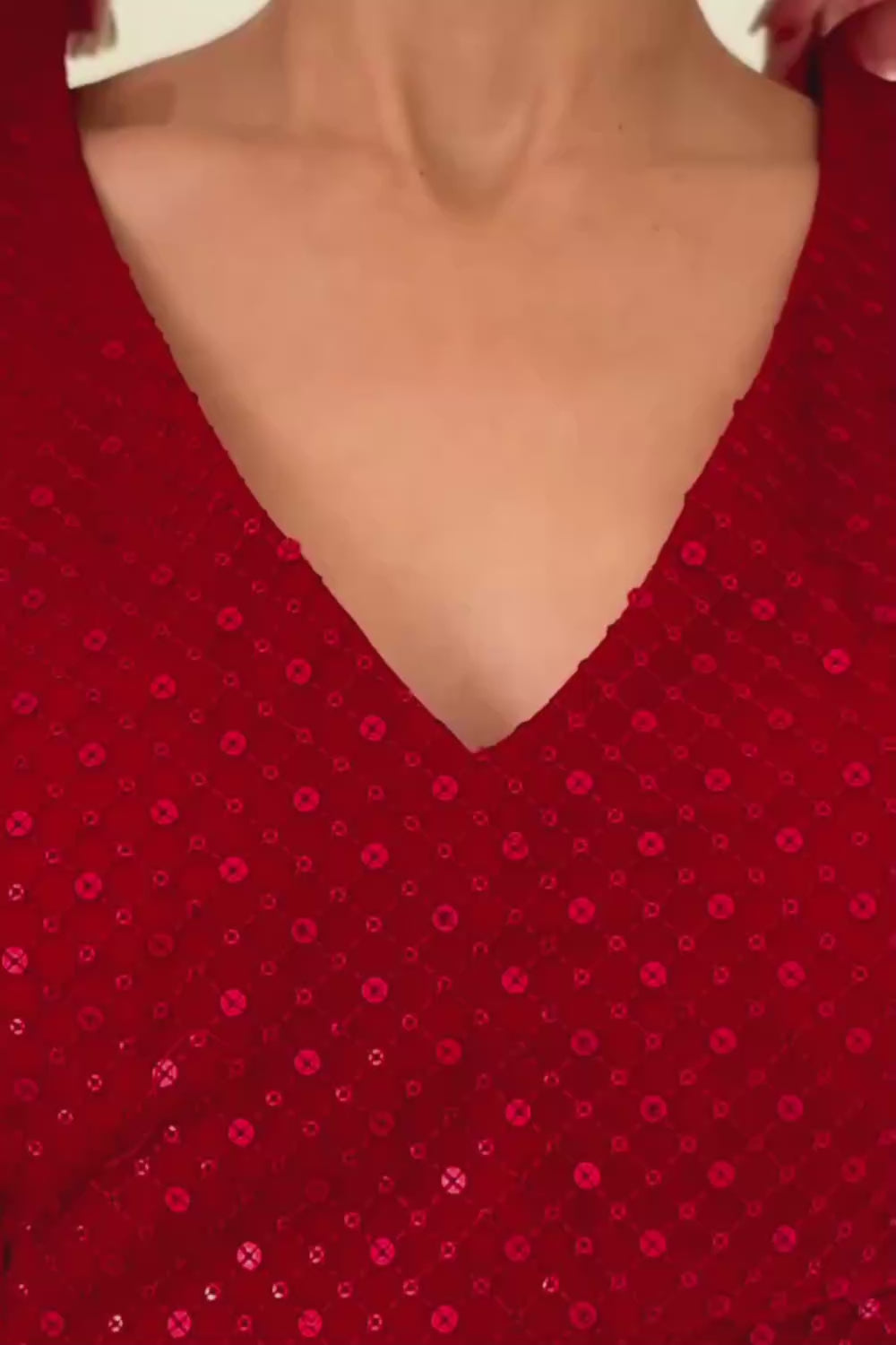 Radia Red Faux Georgette Sequins with Embroidery Ready to Wear One Minute Saree