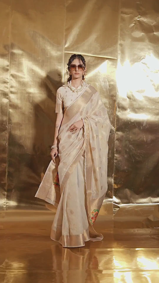 Anika White Zari Tissue One Minute Saree