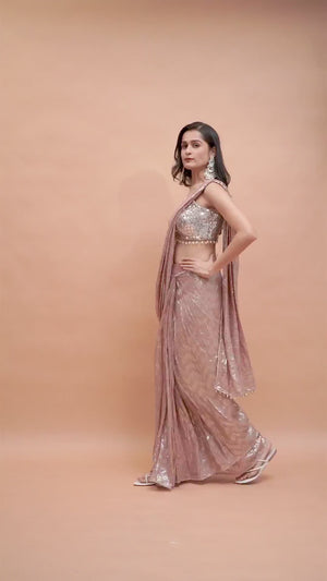 Naya Pink & Gold Sequins Luxe Georgette Pre-Draped Saree