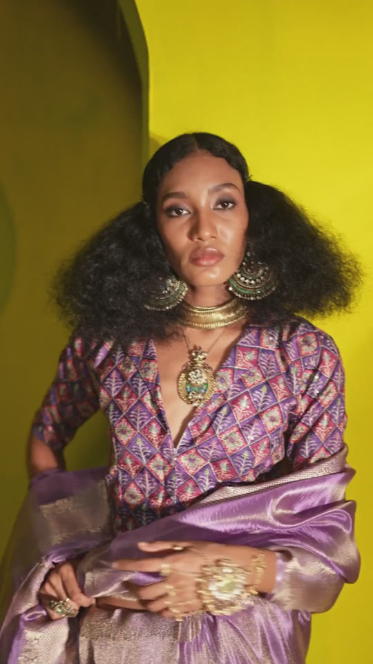 Laila Light Purple Zari Tissue One Minute Saree